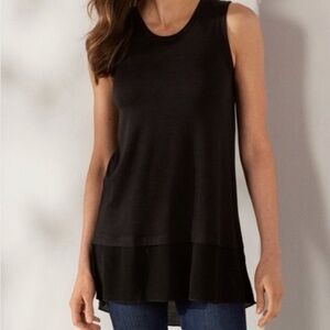 Soft Surroundings Eden Tiered Tank Top Flowy Tunic Womens Black Size Small